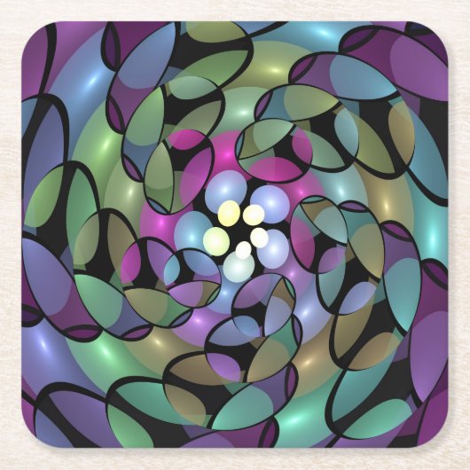 移カラフル動抽象芸術トリップ（幻覚体験）のようなフラクタル芸術 スクエアペーパーコースター (正面)