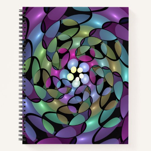 移カラフル動抽象芸術トリップ（幻覚体験）のようなフラクタル芸術 ノートブック (正面)
