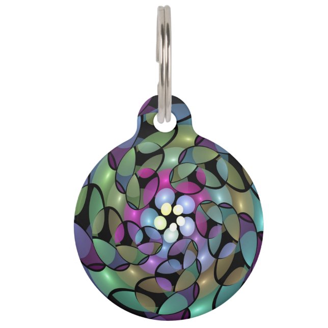 移カラフル動抽象芸術トリップ（幻覚体験）のようなフラクタル芸術 ペット　ネームタグ (正面)