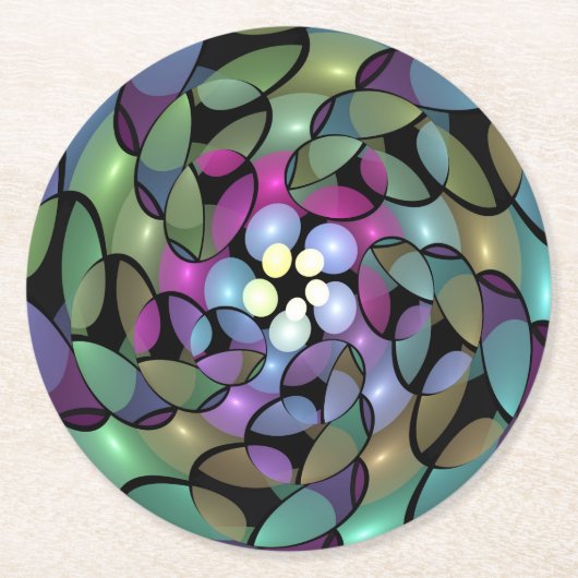 移カラフル動抽象芸術トリップ（幻覚体験）のようなフラクタル芸術 ラウンドペーパーコースター (正面)