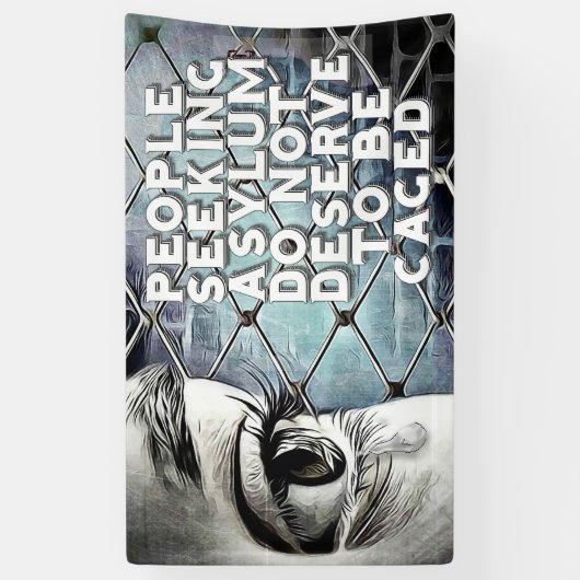 移住および避難者サポート抗議の旗 横断幕 (縦)