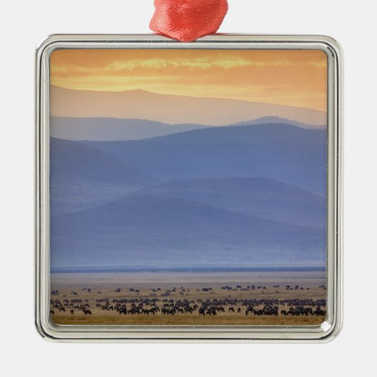 移住中のWildebeest、Connochaetes メタルオーナメント (正面)