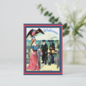 移住者を歓迎する女性の自由の変化ヴィンテージ ポストカード (スタンド正面)