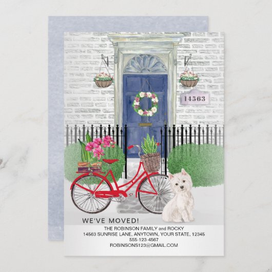 移動かわいいウェスティドッグ自転車のドアアドレス 案内状 (正面/裏面)