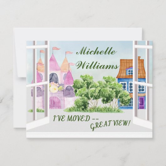 移動したおもしろいの水彩都市の移動 案内状 (正面)