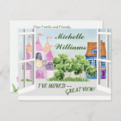 移動したおもしろいの水彩都市の移動 案内状 (正面/裏面)