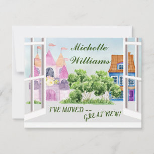 移動したおもしろいの水彩都市の移動 案内状