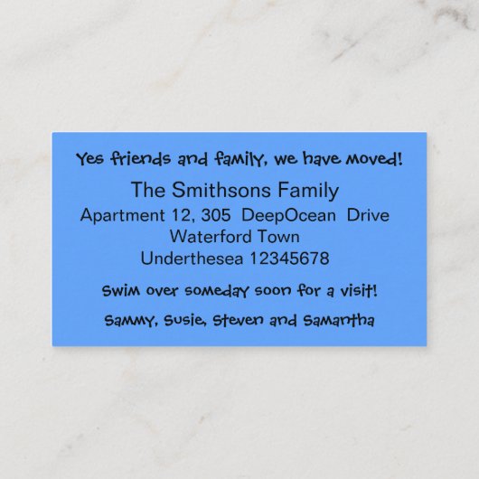 移動したかわいい動く家のマンガ鯨 名刺 (裏面)