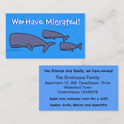 移動したかわいい動く家のマンガ鯨 名刺 (正面/裏面)
