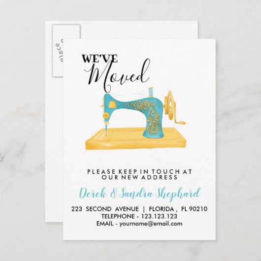 移動したアドレスの変更裁縫マシン 案内ポストカード (正面/裏面)