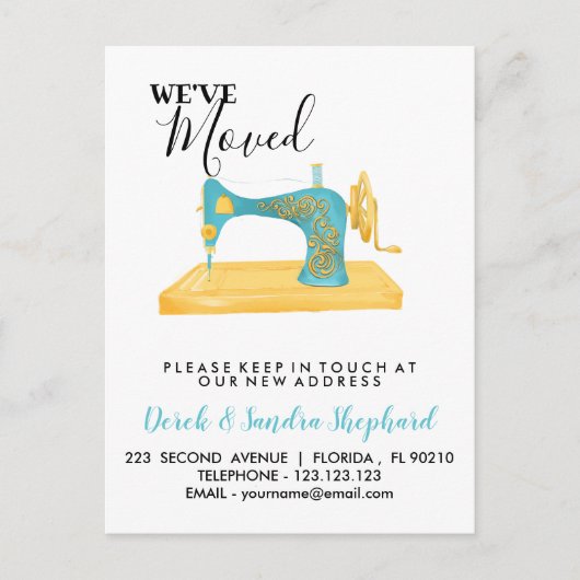 移動したアドレスの変更裁縫マシン 案内ポストカード (正面)
