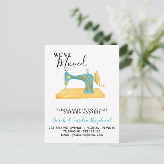 移動したアドレスの変更裁縫マシン 案内ポストカード (スタンド正面)