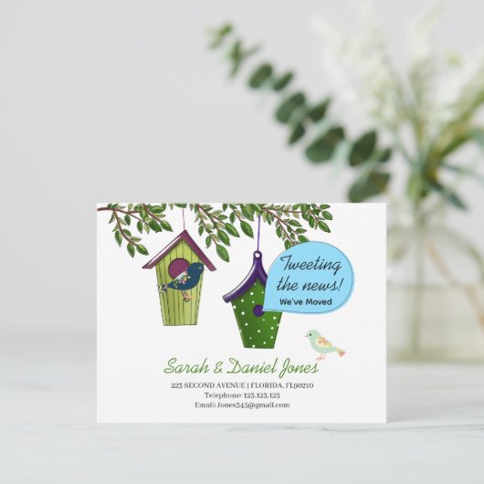 移動したアドレスの鳥箱の変更 案内ポストカード (スタンド正面)