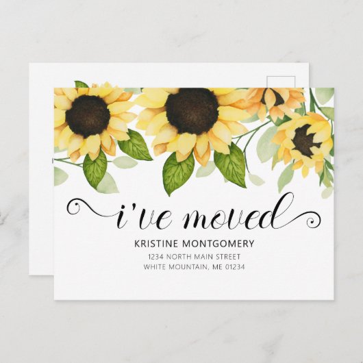 移動したシックイエローヒマワリ水彩フローラ 案内ポストカード (正面/裏面)