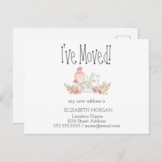 移動したティーポット花の新しいアドレス 案内ポストカード (正面/裏面)