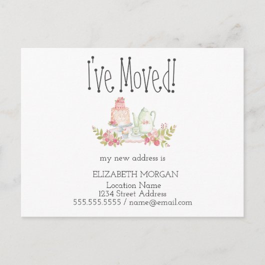 移動したティーポット花の新しいアドレス 案内ポストカード (正面)