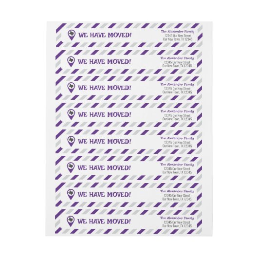 移動したパープルストライプの ラップアラウンドラベル (シート)