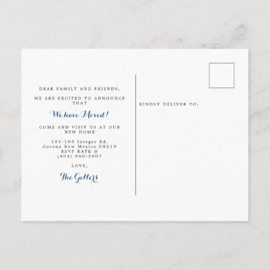 移動したミニマルな4枚の写真をスクリプト 案内ポストカード (裏面)