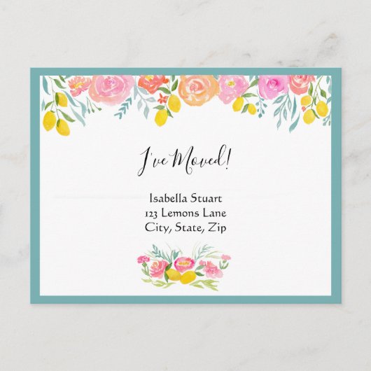 移動したレモンの水彩花模様 案内ポストカード (正面)