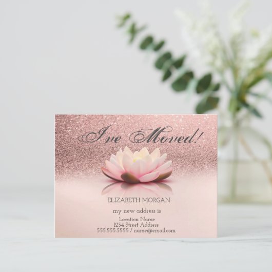 移動したロータスフラワーグリッター新しいアドレス 案内ポストカード (スタンド正面)