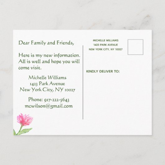 移動した水の色クラシックフローラ移動 案内ポストカード (裏面)