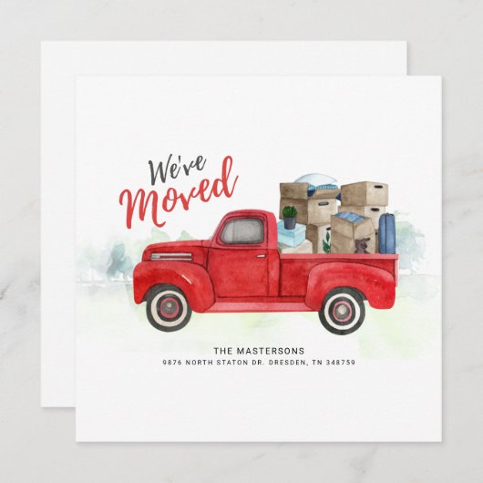 移動した水の色レッドトラック新しいアドレス移動 案内状 (正面/裏面)