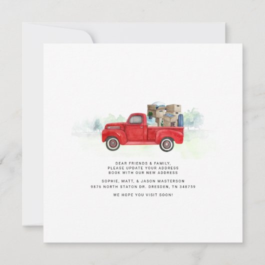 移動した水の色レッドトラック新しいアドレス移動 案内状 (裏面)