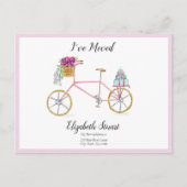 移動した花のパッケージ付き甘いピンクの自転車 案内ポストカード (正面)