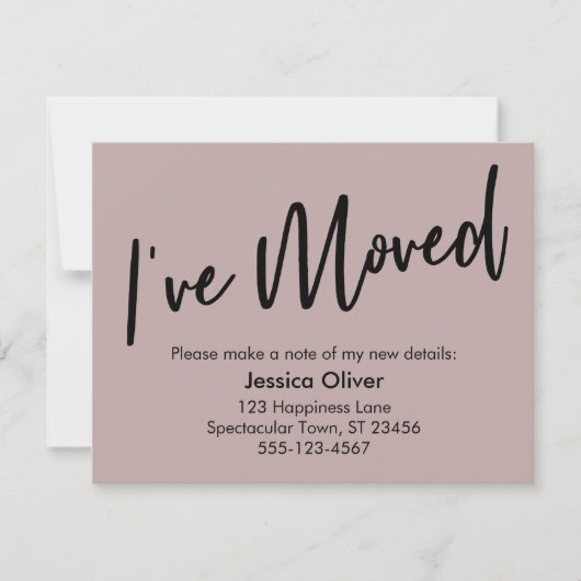 「移動した」手書きモダンの埃っぽいバラカード 招待状 (正面)