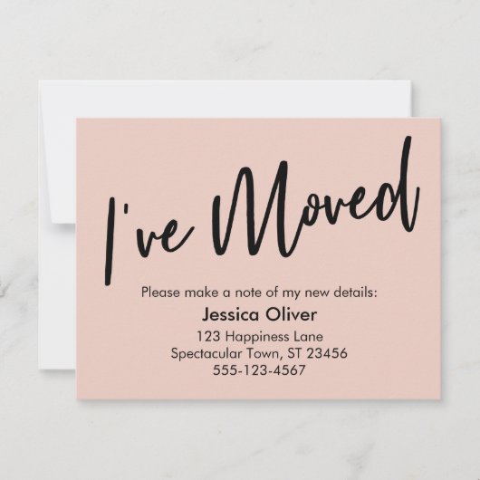 "移動した"手書きモダン赤面ピンクカード 招待状 (正面)