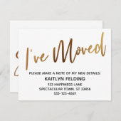 「移動した」手書きモダン金ゴールド型カード 招待状 (正面/裏面)