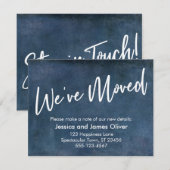 「移動しました」 タイポグラフィー グランジ ネイビー アナウンスメント 招待状 (正面/裏面)