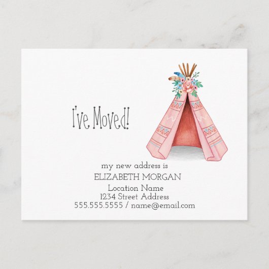 移動しました、部族のテント新しい住所 案内ポストカード (正面)