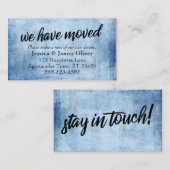 "移動しました"青いグランジタイポグラフィ挿入カード エンクロージャーカード (正面/裏面)