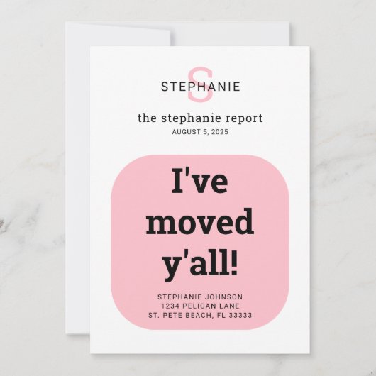移動するシンプルタイポグラフィモダンピンクの新しいアドレス 案内状 (正面)
