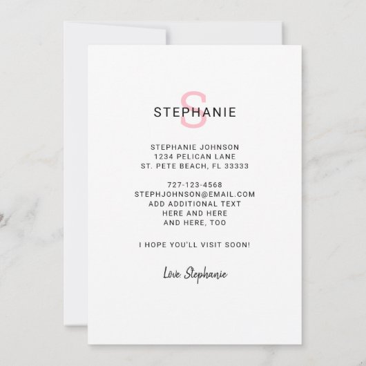 移動するシンプルタイポグラフィモダンピンクの新しいアドレス 案内状 (裏面)