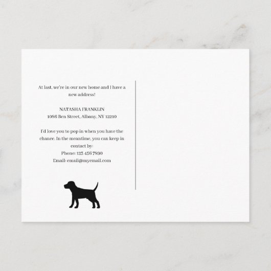 移動モダンした犬のペットの新しいアドレス 案内ポストカード (裏面)