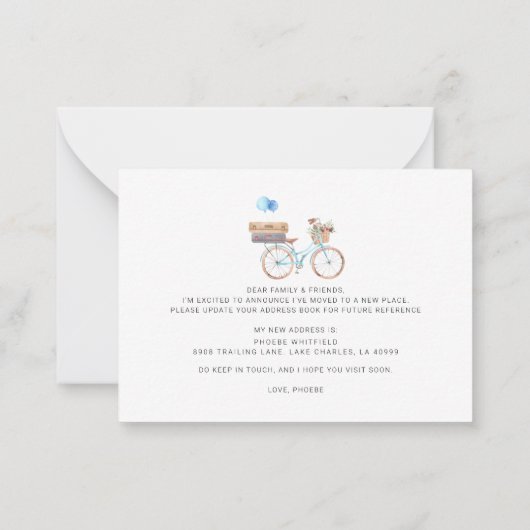 移動上の新しいアドレス水の色バイク移動 ノートカード (裏面)