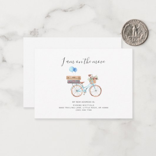 移動上の新しい住所の水の色の自転車の移動 ノートカード (正面/裏面インサイチュ)
