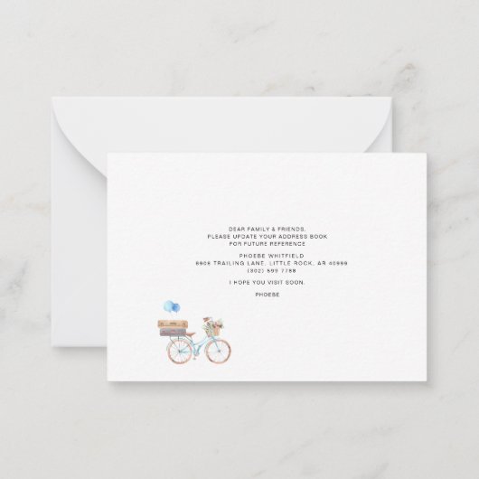 移動上の新しい住所の水の色の自転車の移動 ノートカード (裏面)