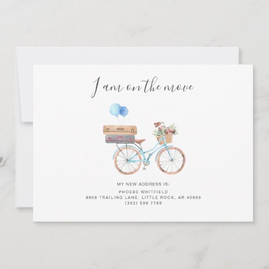 移動上の新しい住所の水の色の自転車の移動 案内状 (正面)