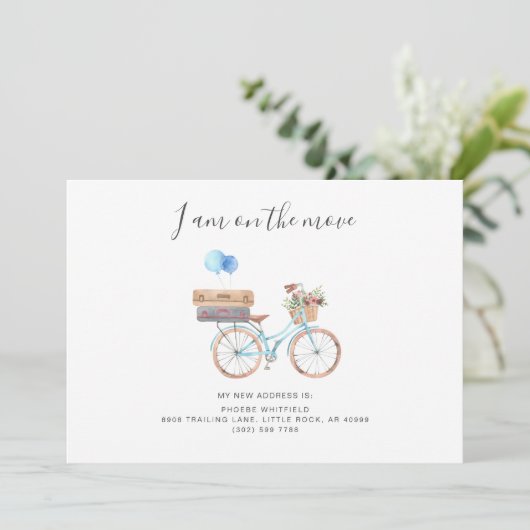 移動上の新しい住所の水の色の自転車の移動 案内状 (スタンド正面)