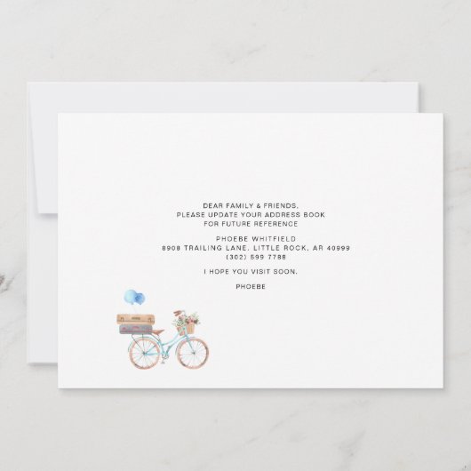 移動上の新しい住所の水の色の自転車の移動 案内状 (裏面)