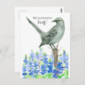 移動中のお知らせテキサス州Mockingbird Bluebonnet ポストカード (正面/裏面)