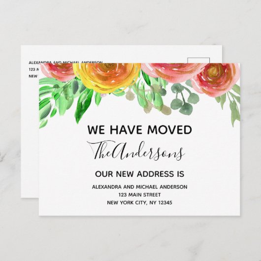 移動中のお知らせフローラ赤面ピンクの水色 案内ポストカード (正面/裏面)