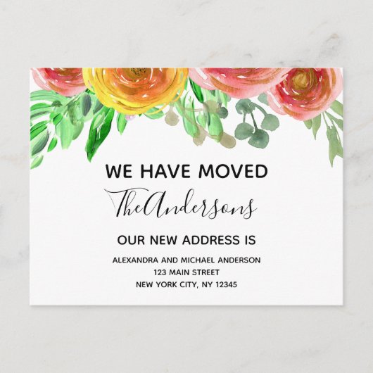 移動中のお知らせフローラ赤面ピンクの水色 案内ポストカード (正面)