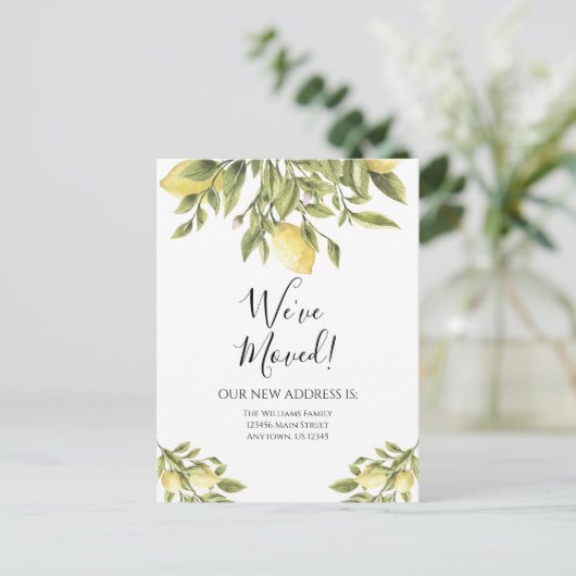 移動中のお知らせレモン緑の水色 ポストカード (スタンド正面)