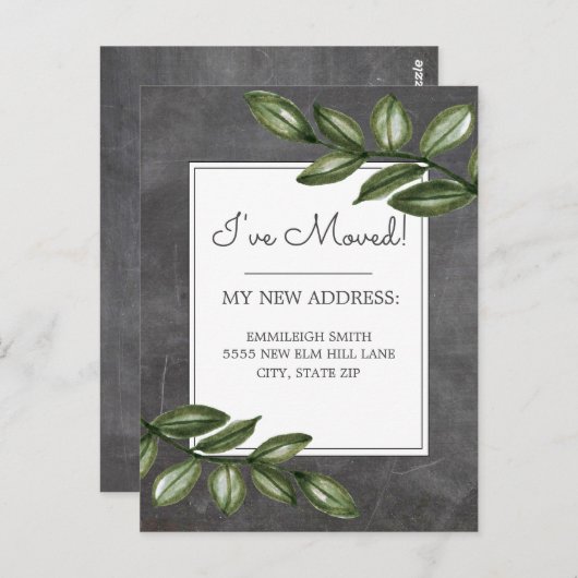 移動中のお知らせヴィンテージChalkboardグリーンリーフ ポストカード (正面/裏面)