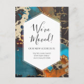 移動中のお知らせ金ゴールドブルーブラックインクモダン ポストカード (正面)