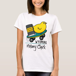 移動公証人ひよこ乗用スケートボードワイオミング Tシャツ